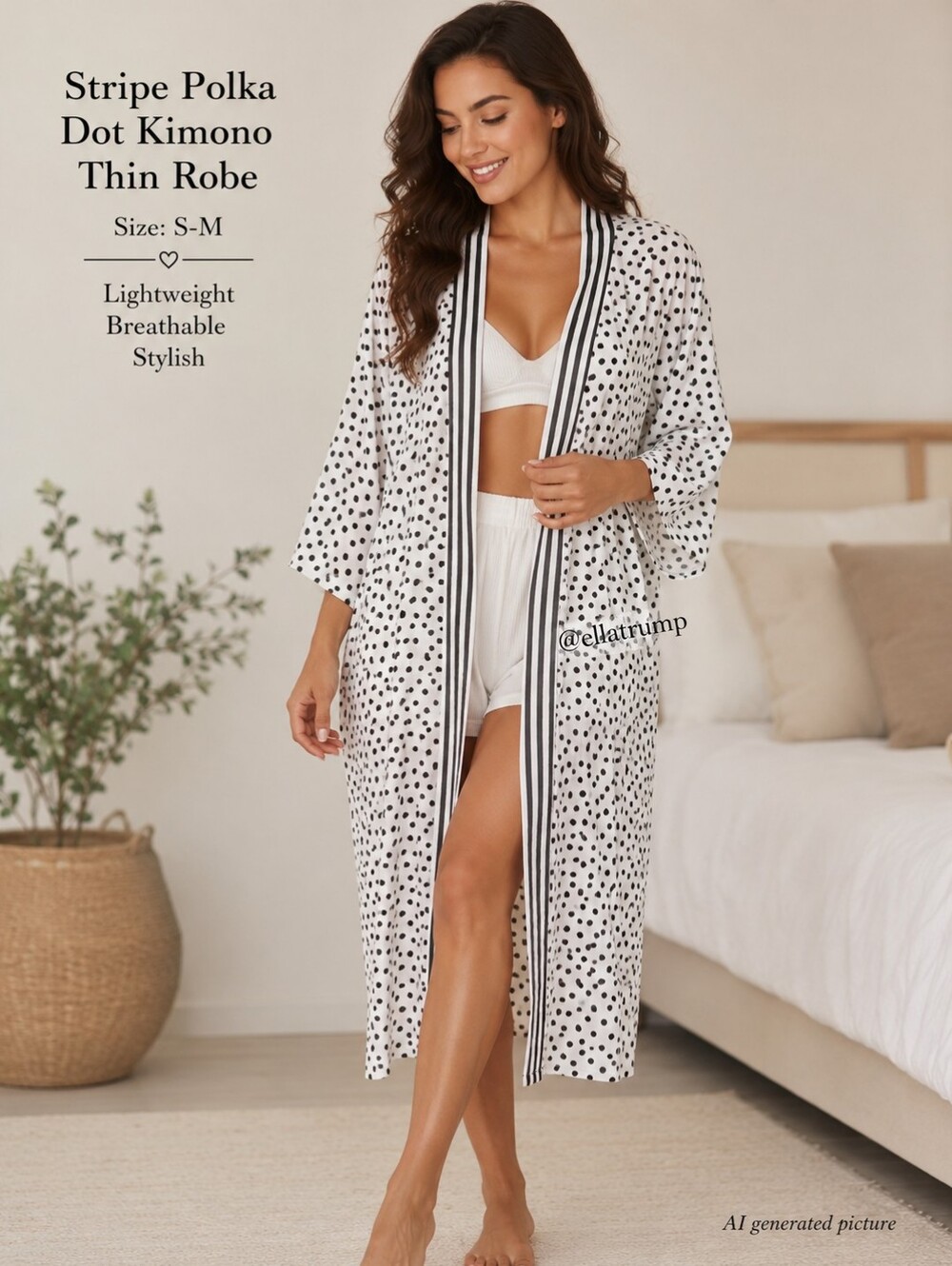 No Boundaries Stripe Polka Dot Kimono Thin Robe/Swimsuit Cover-up Size S-M